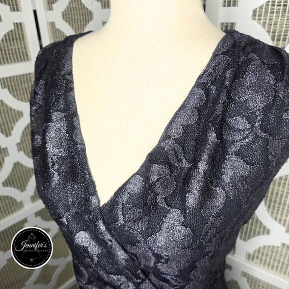 Coldwater Creek NWT Metallic Slate Gray Floral Lace Twisted Waist Dress Size 14 - Picture 2 of 13